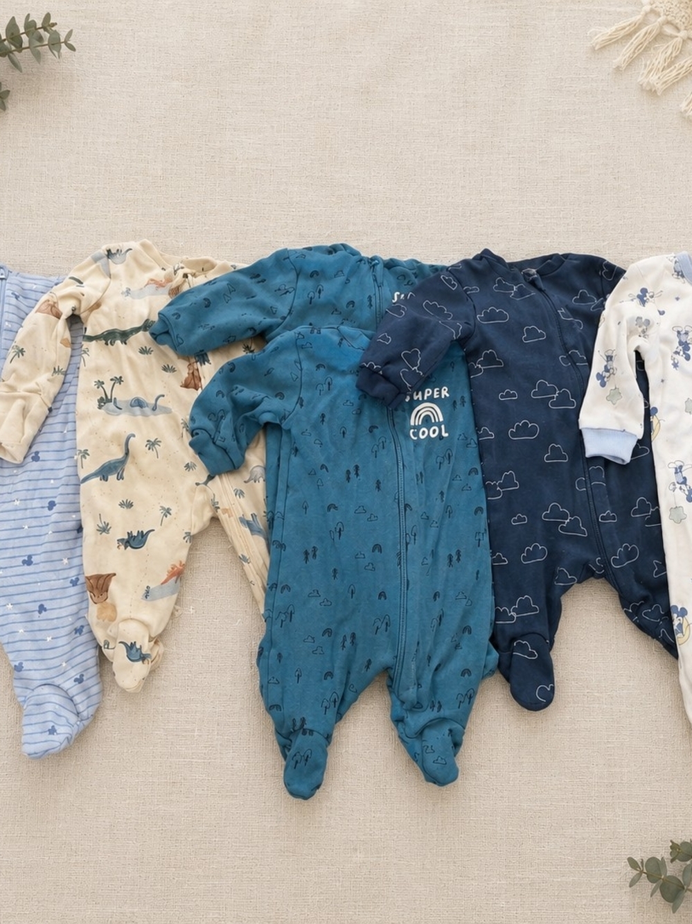 Baby Boy Footed Sleeper Bundle | 5 Pack | Cute Prints